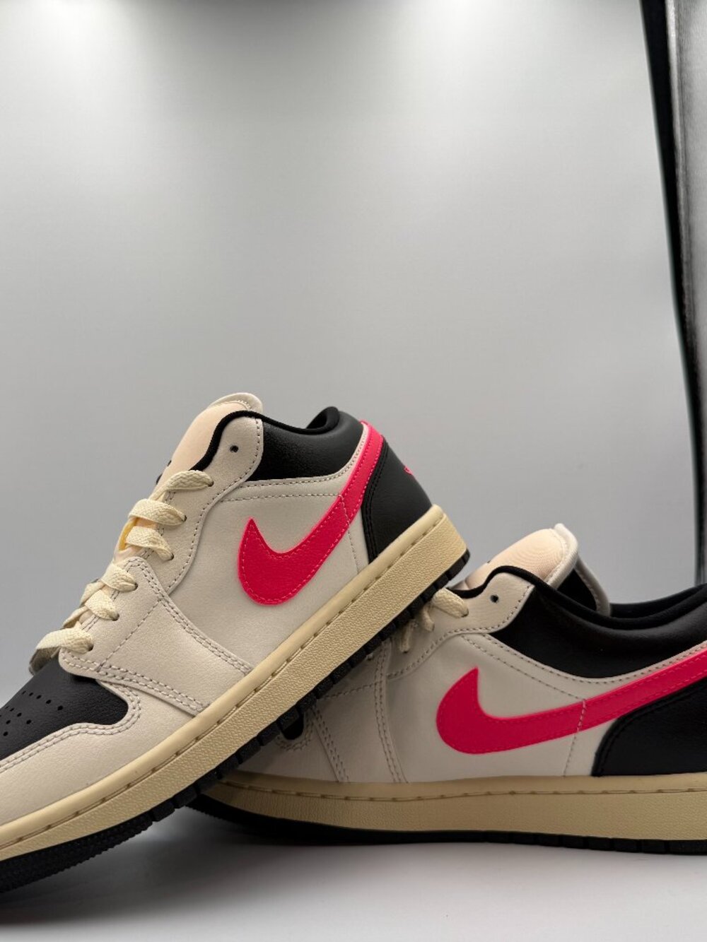 Womens Air Jordan 1 Low_Pale Ivory/Racer Pink-Black-MuslinShoe DC0774-107 8W - Picture 2 of 5